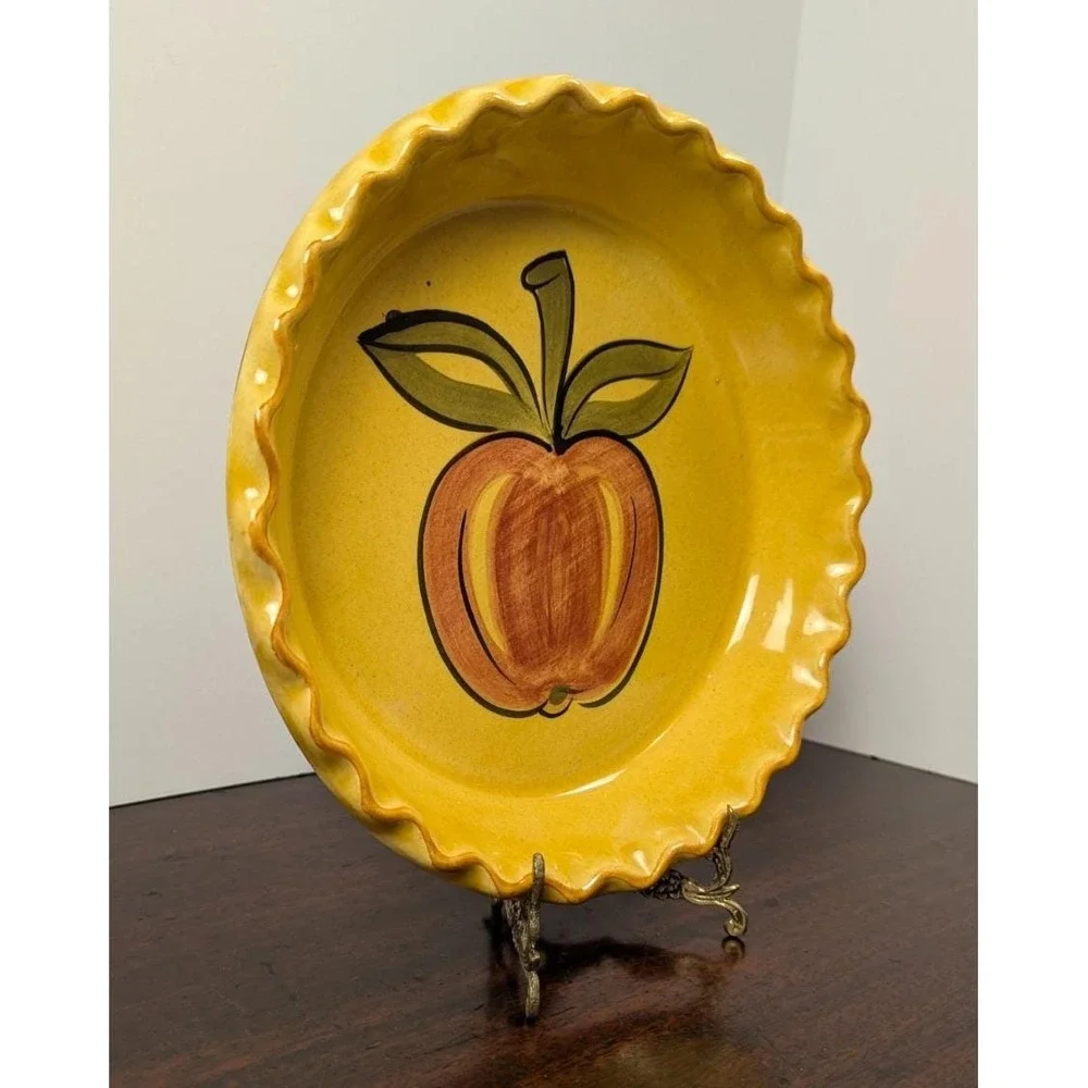 Vintage 1971 Los Angeles Potteries Ovenware 630 Peach Pie Plate Yellow 12